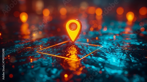 A shiny and glossy localization icon pinned on a map, AI-generated illustration