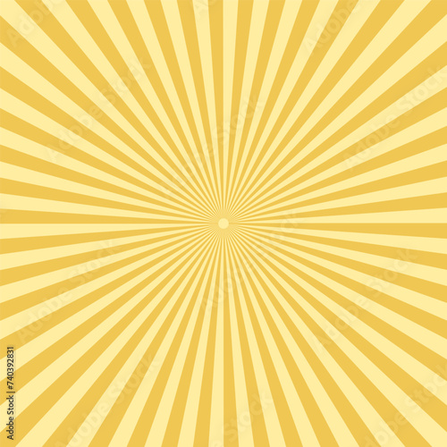 Sunburst pattern with radiant yellow rays. Warm, glowing sunshine effect. Bright, energetic design. Vector illustration. EPS 10.