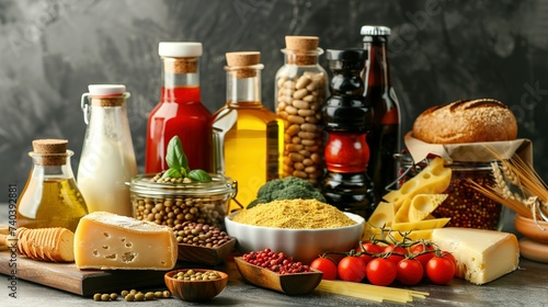 Composition with variety of food products containing gluten photo