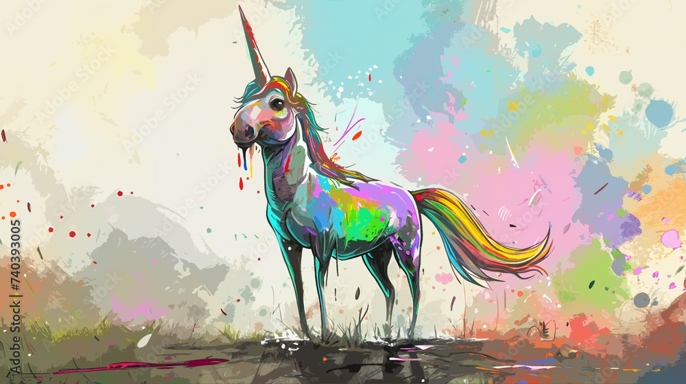 Naklejka premium funny rainbow unicorn illustration