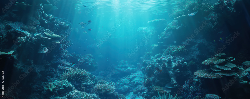 Coral reef Underwater scene with rays of light Coral reef Underwater scene with rays of light