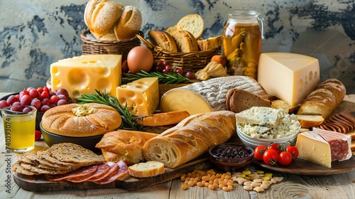 Composition with variety of food products containing gluten photo