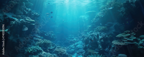 Coral reef Underwater scene with rays of light