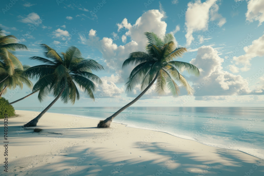 Beach with palm trees and sea