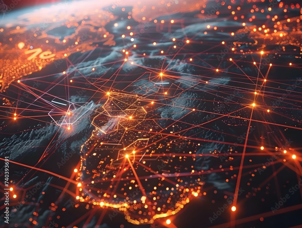 Interconnected World Map in Digital Art Style Interconnected World Map in Digital Art Style