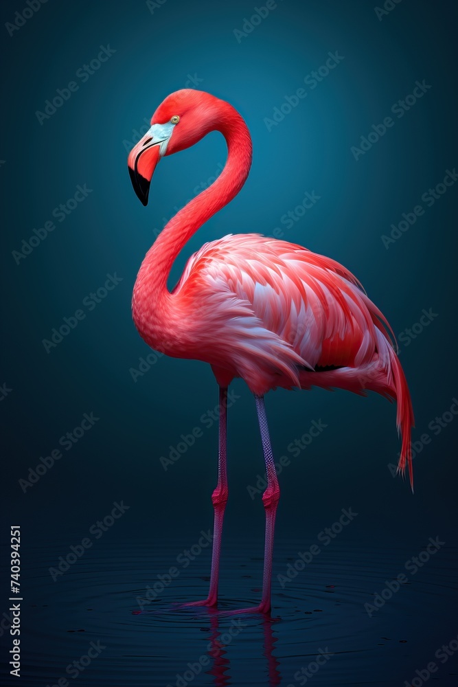 Beautiful pink flamingo on a blue background