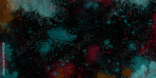 Colourful abstract powder explosion on a black background. distressed turquoise grunge texture on a dark background, vector illustration .Abstract painted watercolor background blots and and splatters