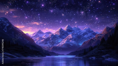 starry night over mystic mountains