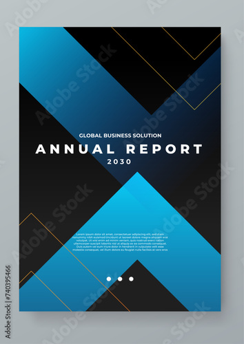 Blue and black vector business corporate annual report cover template with shapes geometric for annual report and business catalog, magazine, flyer or booklet. Brochure template layout