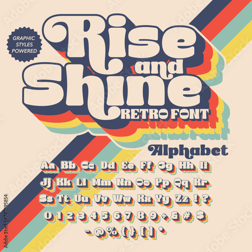 Color Version Rise and Shine Groovy Retro Vintage Display Font alphabet