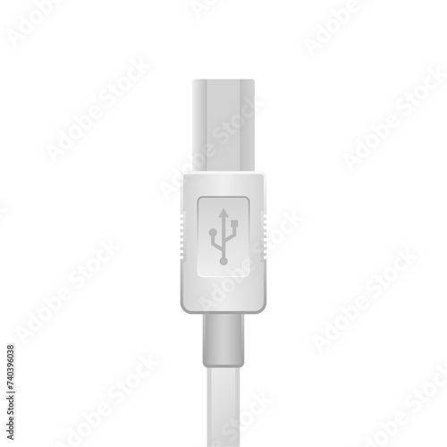 シンプルなイラスト_白いUSB Type-B 2.0_オス