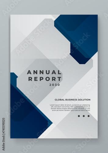 Blue and white vector business corporate annual report cover template with shapes geometric for annual report and business catalog, magazine, flyer or booklet. Brochure template layout