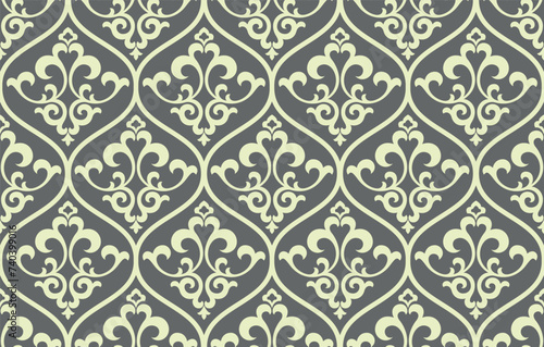 Wallpaper in the style of Baroque. Seamless vector background. Beige and gray floral ornament. Graphic pattern for fabric, wallpaper, packaging. Ornate Damask flower ornament