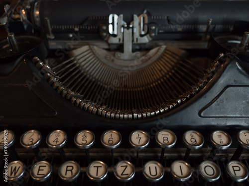 top view of old black typewriter.