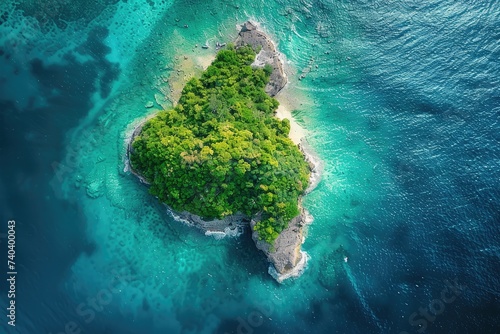 Top view of a beautiful island with lots of vegetation. photo