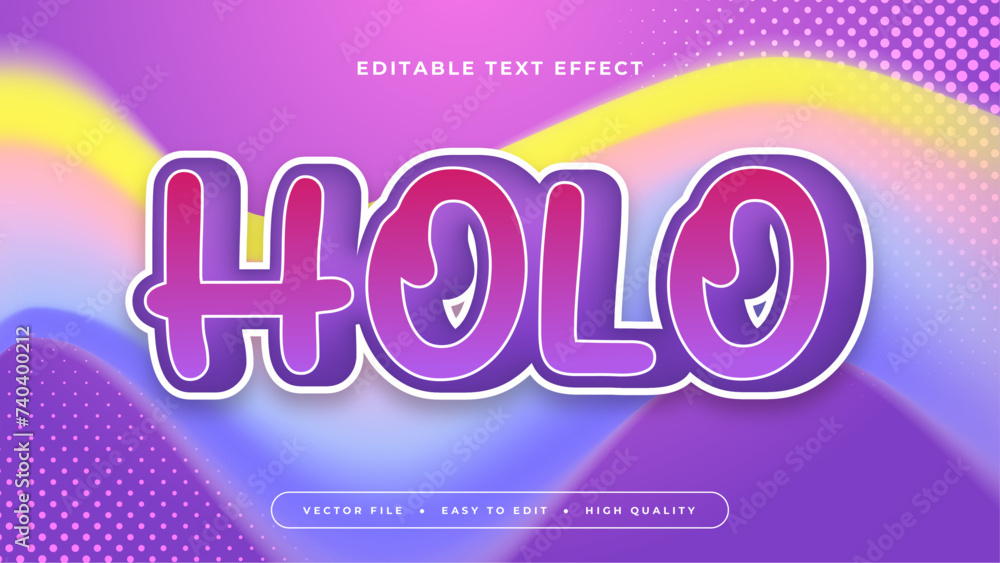 Yellow blue and purple violet holo 3d editable text effect - font style