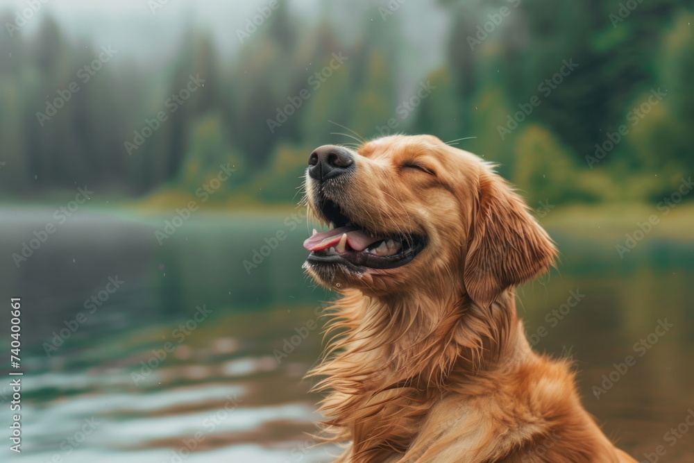 golden retriever dog on nature background, pet