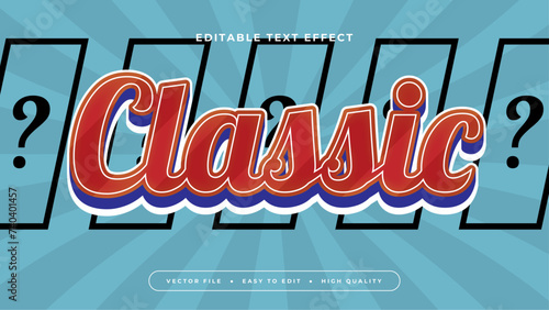 Blue white and red classic 3d editable text effect - font style