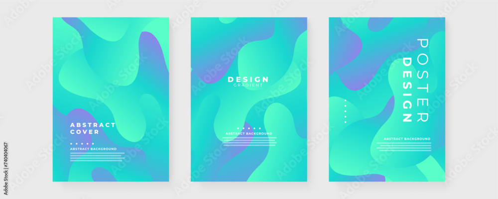Green and purple violet abstract gradient poster with wave shapes. Modern design template for posters, ad banners, brochures, flyers, covers, websites. Vector illustration