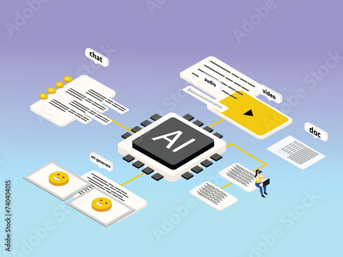Programming or coding course neural network and artificial intelligence isometric 3d vector illustration