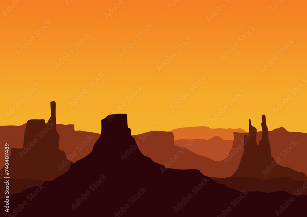 Wild American desert in the sunset, vector illustration for background design.