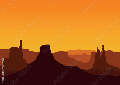 Wild American desert in the sunset, vector illustration for background design.