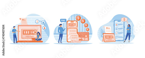 Utility bills concept. Household services online. Online payment and digital bill. Household services. Set flat vector modern illustration 