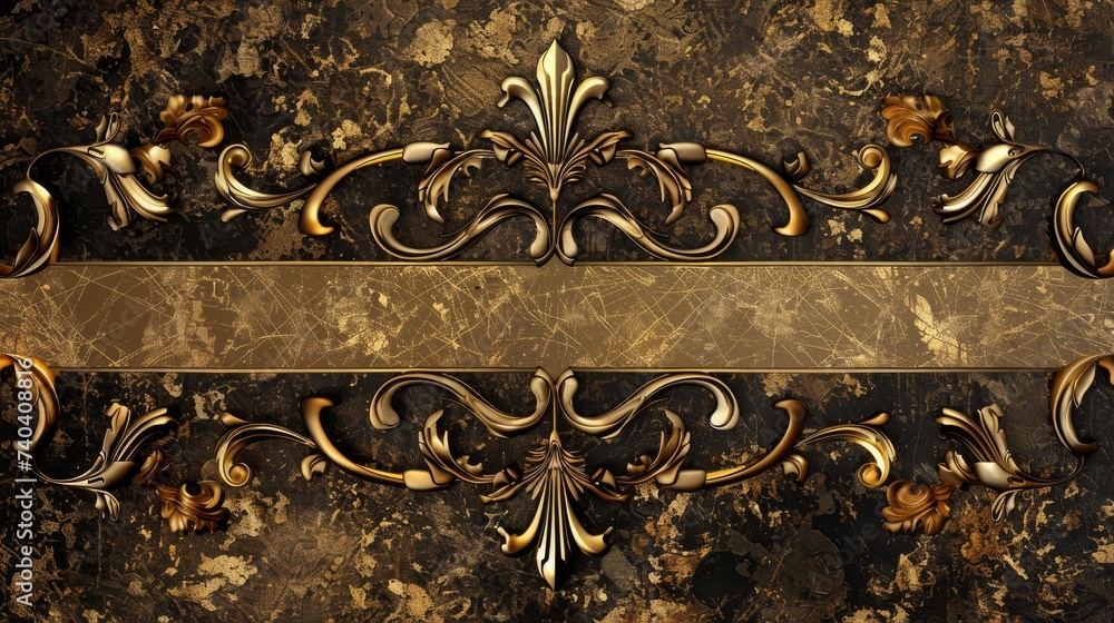 Symmetrical Ornate Design with Textured Background Central Horizontal Band - Background Texture Granulated Appearance Reminiscent Golden Leaf with Crackled Paint created with Generative AI Technology