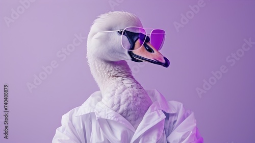 Stylish Swan Wearing Sunglasses in Ultraviolet Light photo