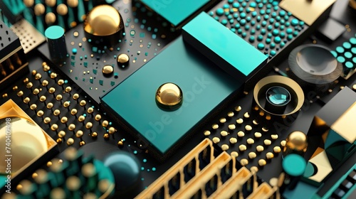 Black Gold And Teal Abstract Object photo