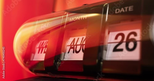 Time lapse of calendar clock in 1 year with red futuristic light trail