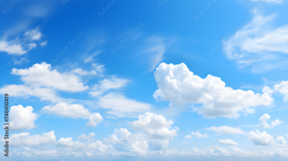 Cloudy sky background, white cloud on blue sky, summer outdoor day light