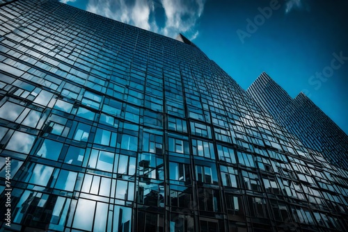 a tall building with a blue sky in the background, pexels contest winner, glass reflections, low angle 8k hd nature photo, on a dark background, three - point perspective, transparent background photo