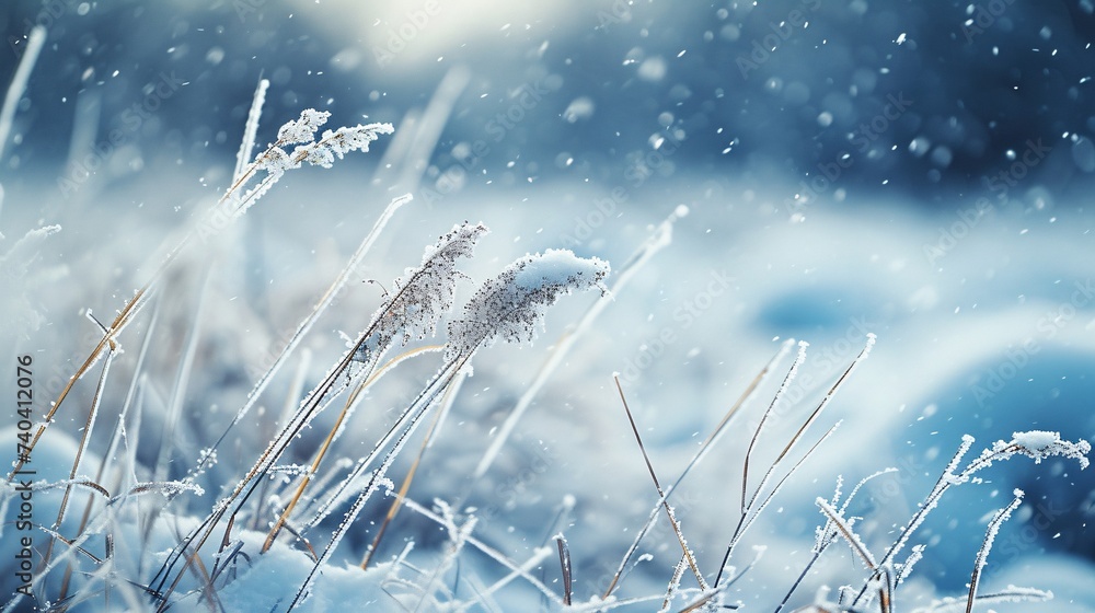 Obraz premium Heavy snowfall in winter, illustration of winter river scene in snowy landscape