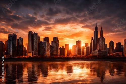 city skyline at sunset