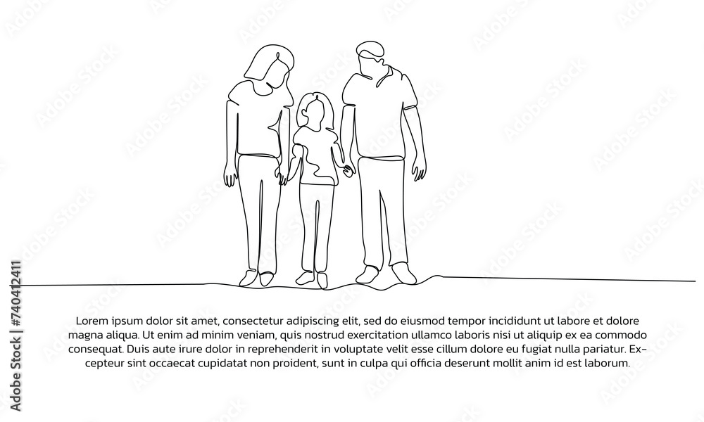 One line happy family portrait poster drawing with frame. Abstract minimal continuous line wall decor. One line happy family portrait poster drawing with frame. Abstract minimal continuous line wall decor.
