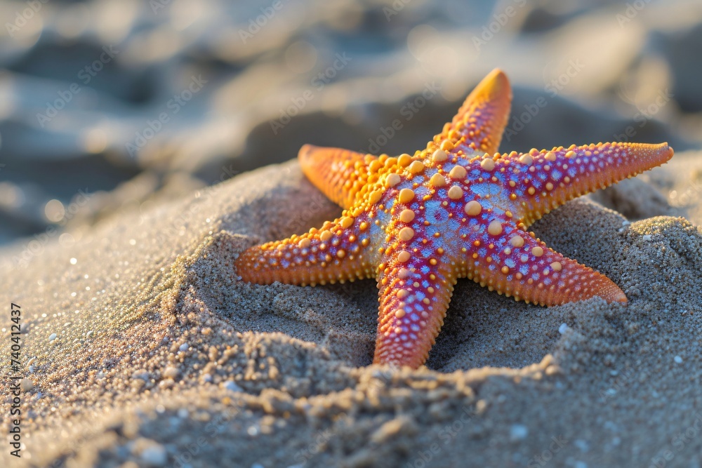 Starfish on the beach, summer seaside travel scene concept illustration background Starfish on the beach, summer seaside travel scene concept illustration background
