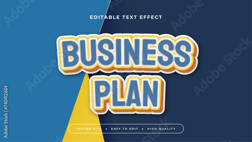 Blue yellow and orange business plan 3d editable text effect - font style