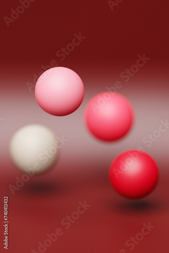 Close-up 3d  colorful  illustration. Different geometric shapes  sphere are placed at the same distance. Simple geometric shapes flying