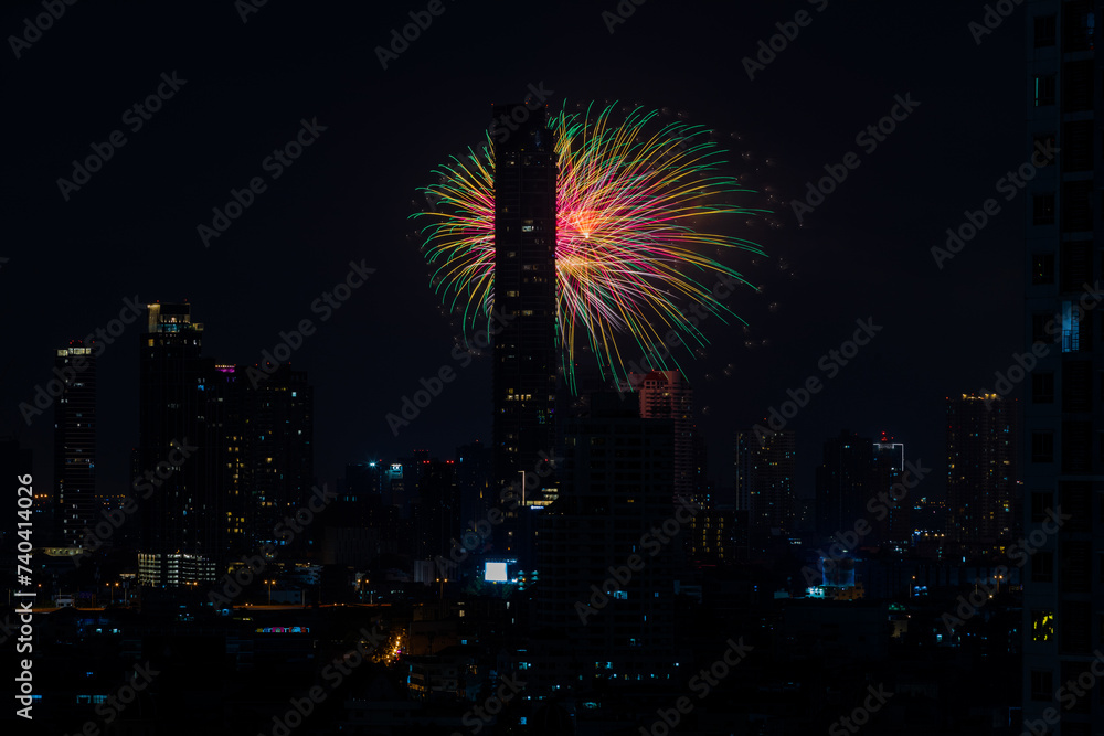 The blurred background of fireworks (light trails) is beautiful at night, seen in the New Year holidays, Christmas events, for tourists to take pictures during public travel. The blurred background of fireworks (light trails) is beautiful at night, seen in the New Year holidays, Christmas events, for tourists to take pictures during public travel.