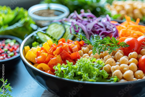 Plating design of vegan chickpea salad with fresh ingredient appetizer