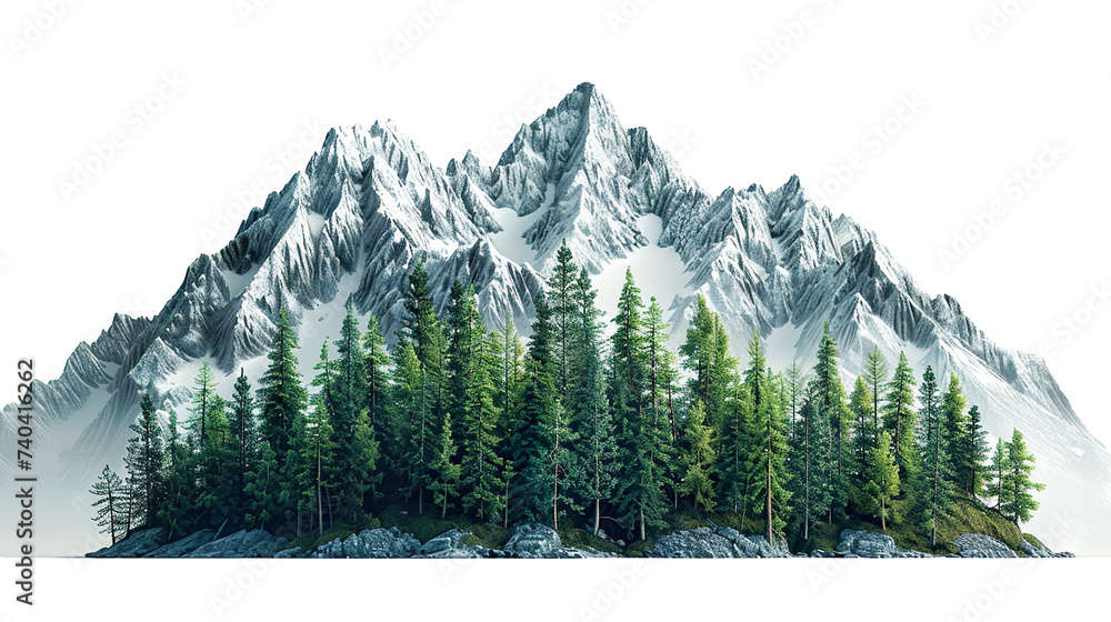 Fototapeta premium mountain with pine trees, isolated on white background PNG