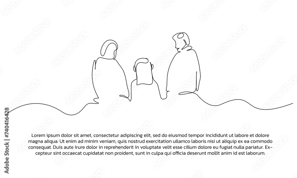 One line happy family portrait poster drawing with frame. Abstract minimal continuous line wall decor. One line happy family portrait poster drawing with frame. Abstract minimal continuous line wall decor.