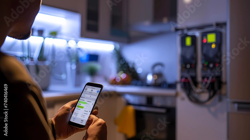 A person checking their home electricity usage on a mobile app photo