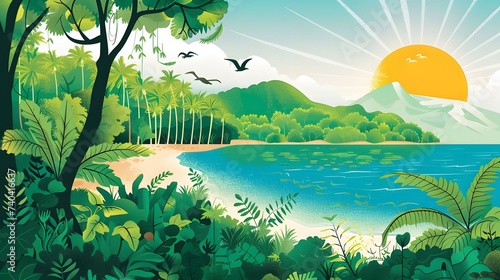 Vibrant Earth Day poster  Green landscapes  blue oceans  and clear skies depicted dynamically