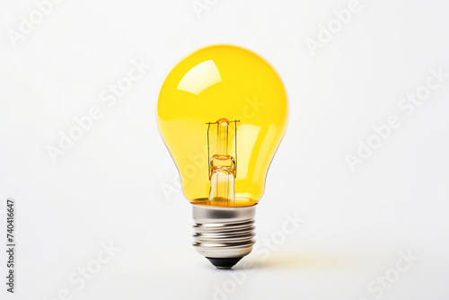 Bright Yellow Lightbulb on a Clean White Background, Creativity and Innovation Concept