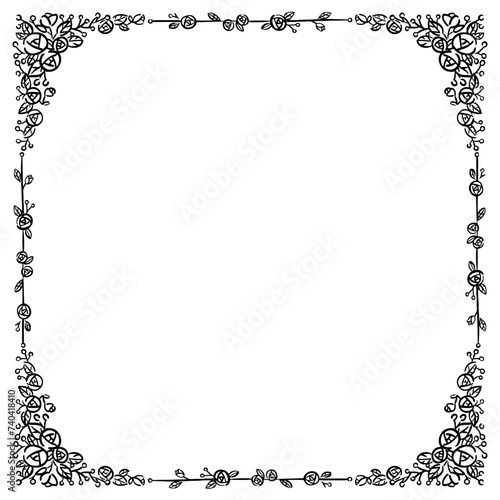 クラシックな植物のフレーム　1色　正方形