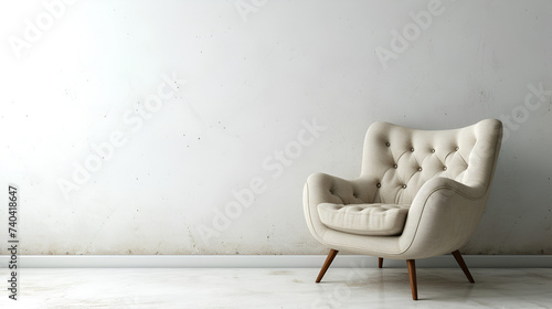 Modern armchair on white background copy space, generative ai