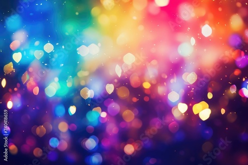A brightly colored holiday background with bokeh.
