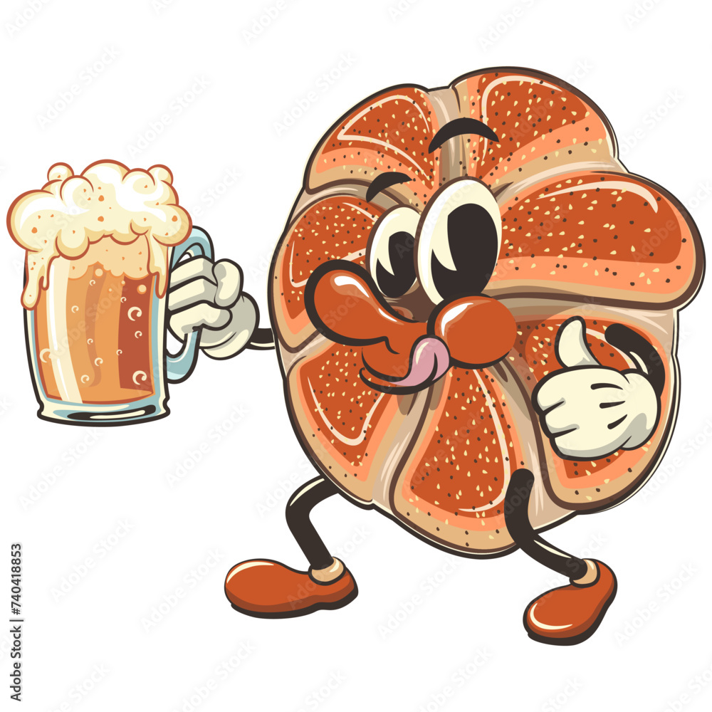 vector isolated clip art illustration of cute bagel rolls mascot